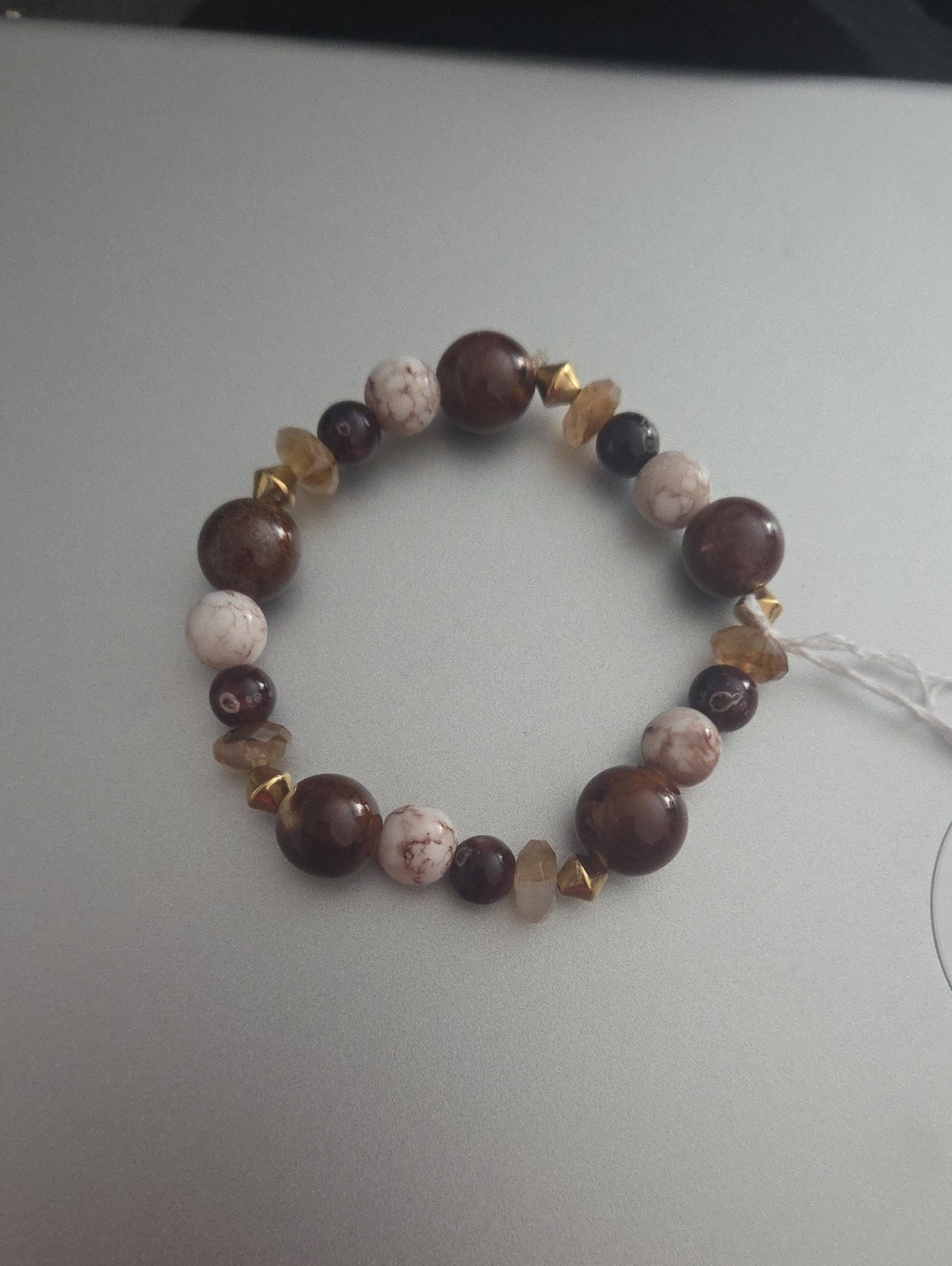 Brown and Cream Beaded Stretch Bracelet - Women's Jewelry